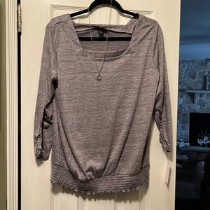 Long sleeve purple women’s top with necklace